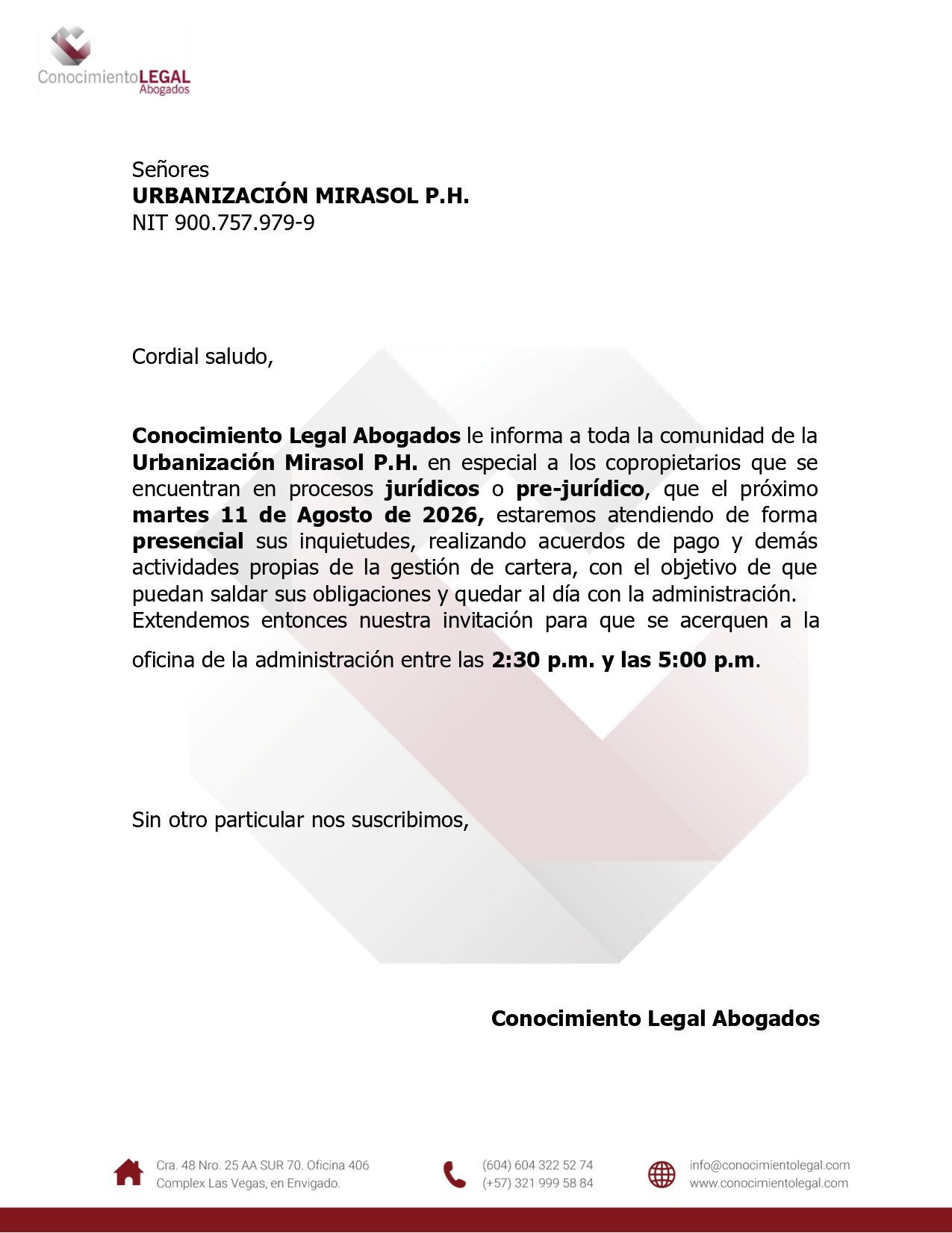 Invitación visita unidades Mirasol Agosto 2026